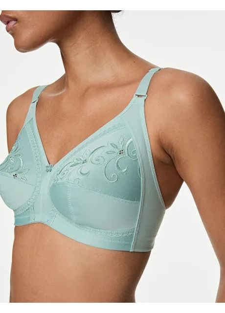 Бирюзовый бралетт бюстгальтер Marks & Spencer без косточек хлопок, полиэстер, полиамид, эластан