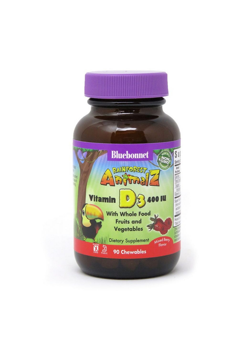 Вітаміни та мінерали Rainforest Animalz Vitamin D3 400IU, 90 жувальних таблеток Bluebonnet Nutrition (293337972)