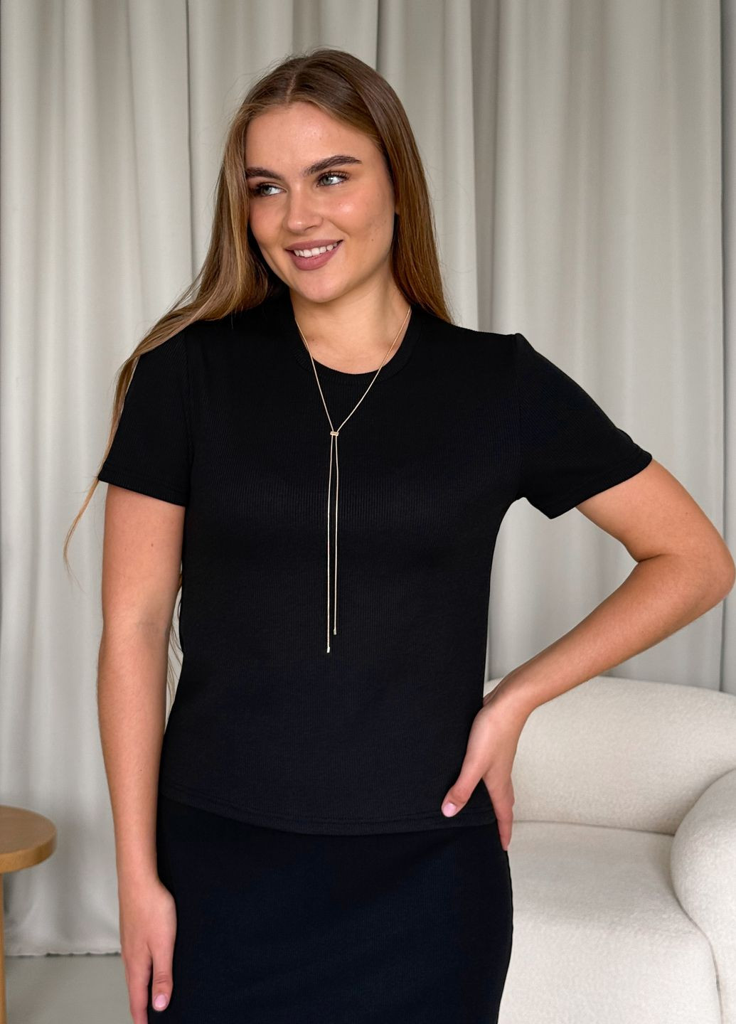 Футболка в рубчик черная Амаро 800001021 Merlini - (323450700)