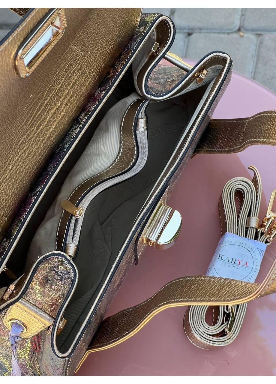 Женская сумка Турция натуральная кожа цветочный принт с золотом на две ручки Karya (354338030)