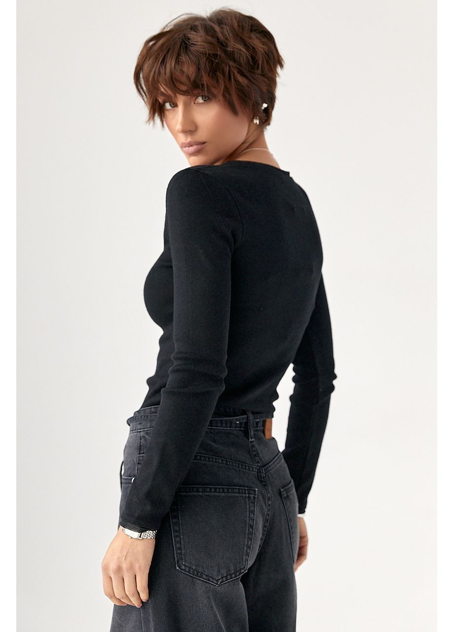 Однотонний лонгслів із сітчастою окантовкою - чорний колір Lurex (370602058)