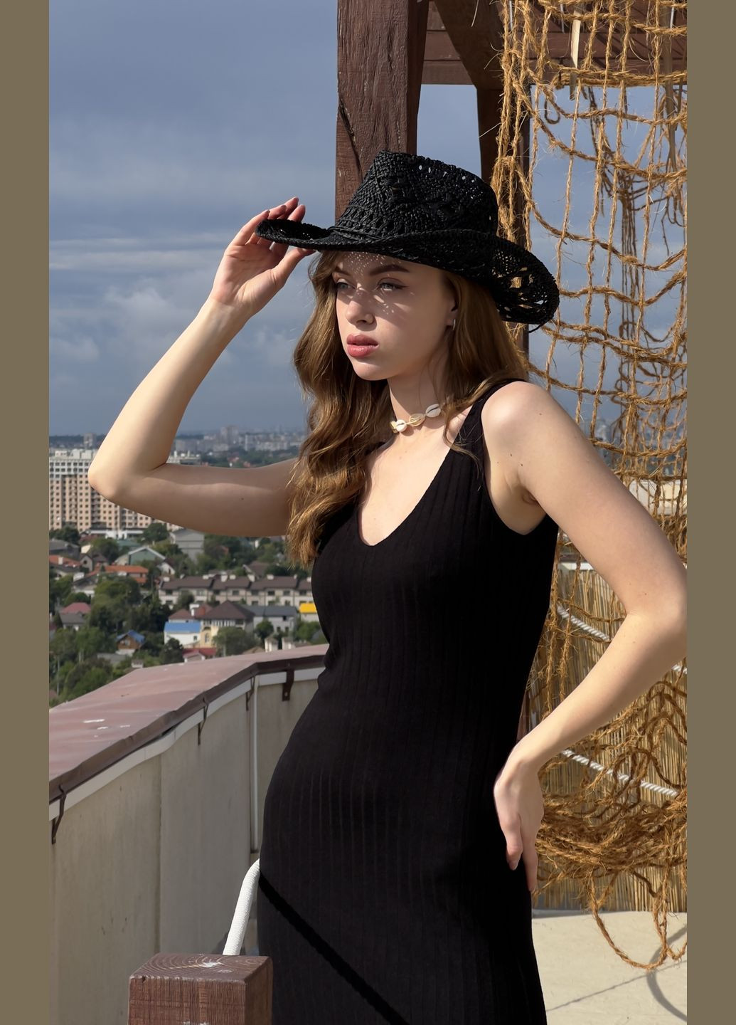 Летняя плетеная шляпа федора Ковбойка с узорами бежевая No Brand (334098438)