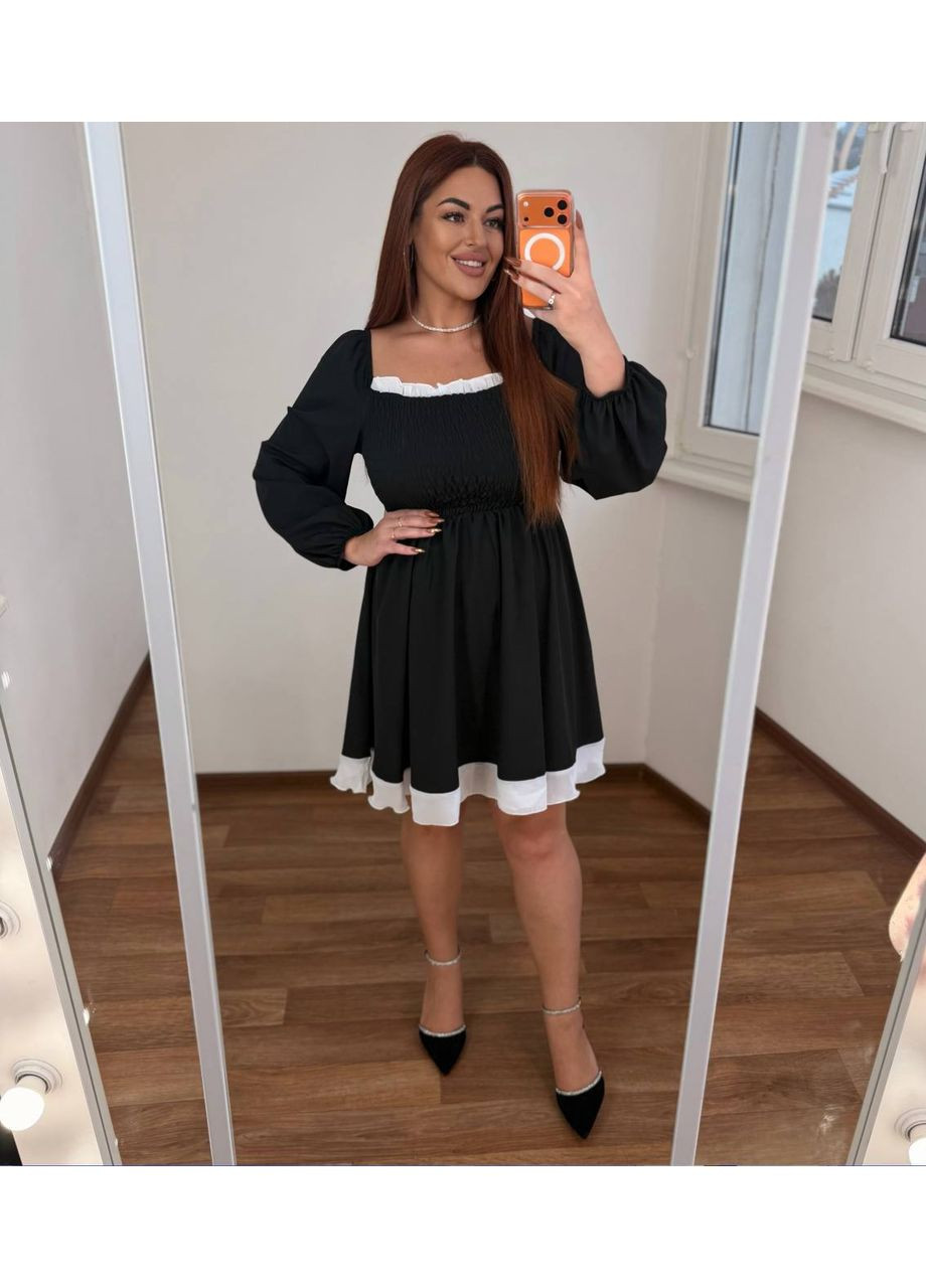 Черное вечернее платье с софтом и шифоновой вставкой • женственное и комфортное • замеры в описании DK/DL Мода без кордонів однотонное