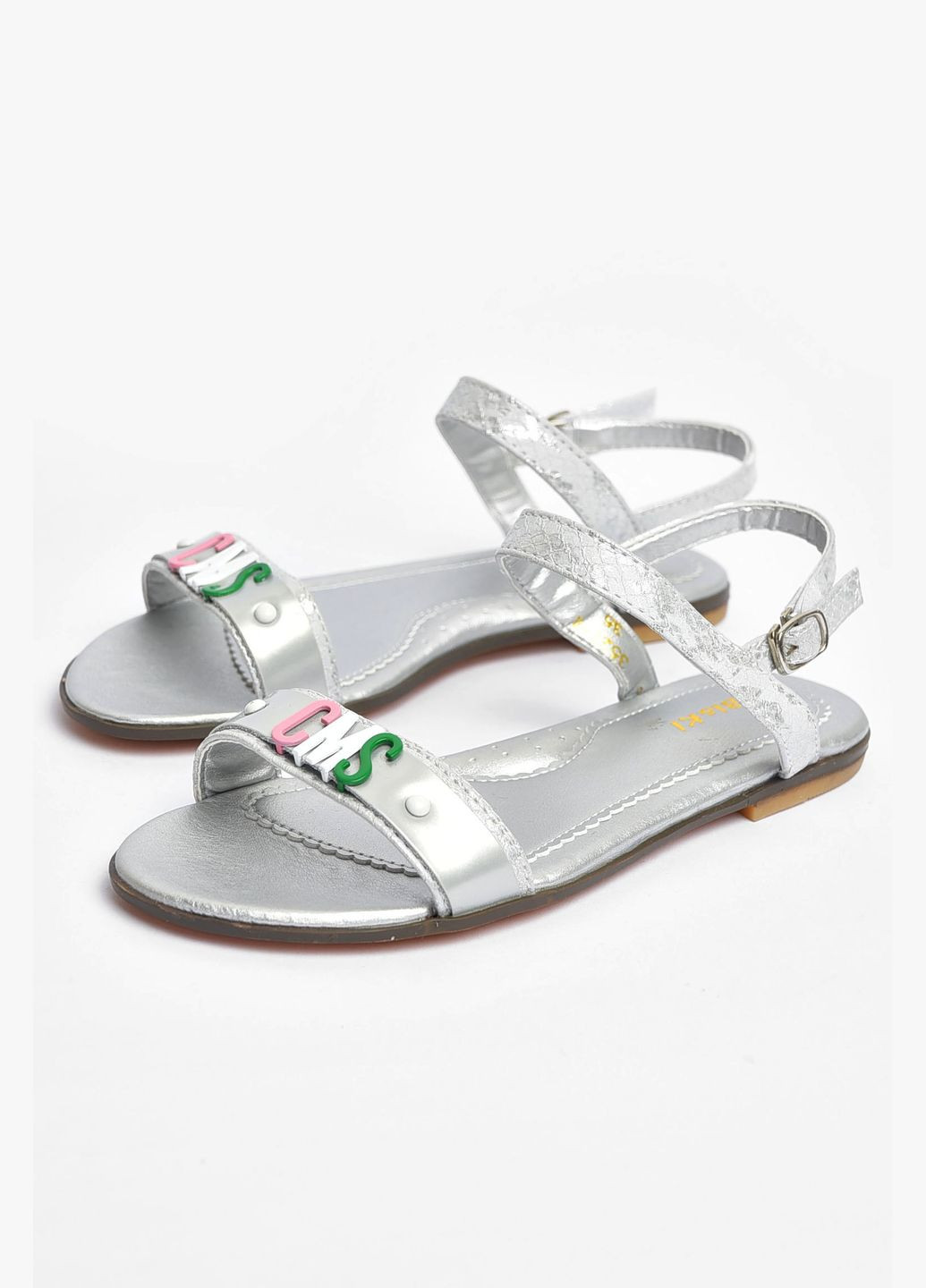 Серебряные кэжуал босоножки для девочки серебристого цвета Let's Shop с ремешком