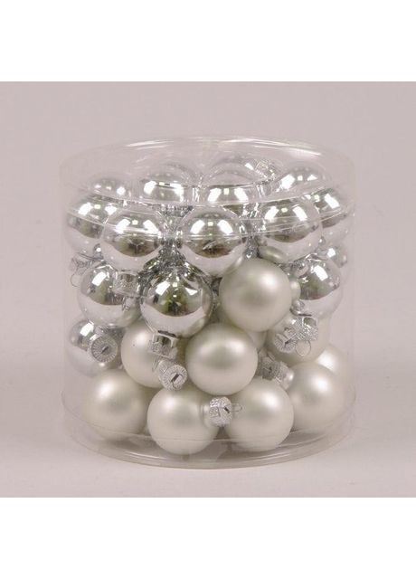 Кулі новорічні скляні D 3 см 45 шт. (44549), сріблясті, кулі на ялинку, ялинкові іграшки Flora (360639472)