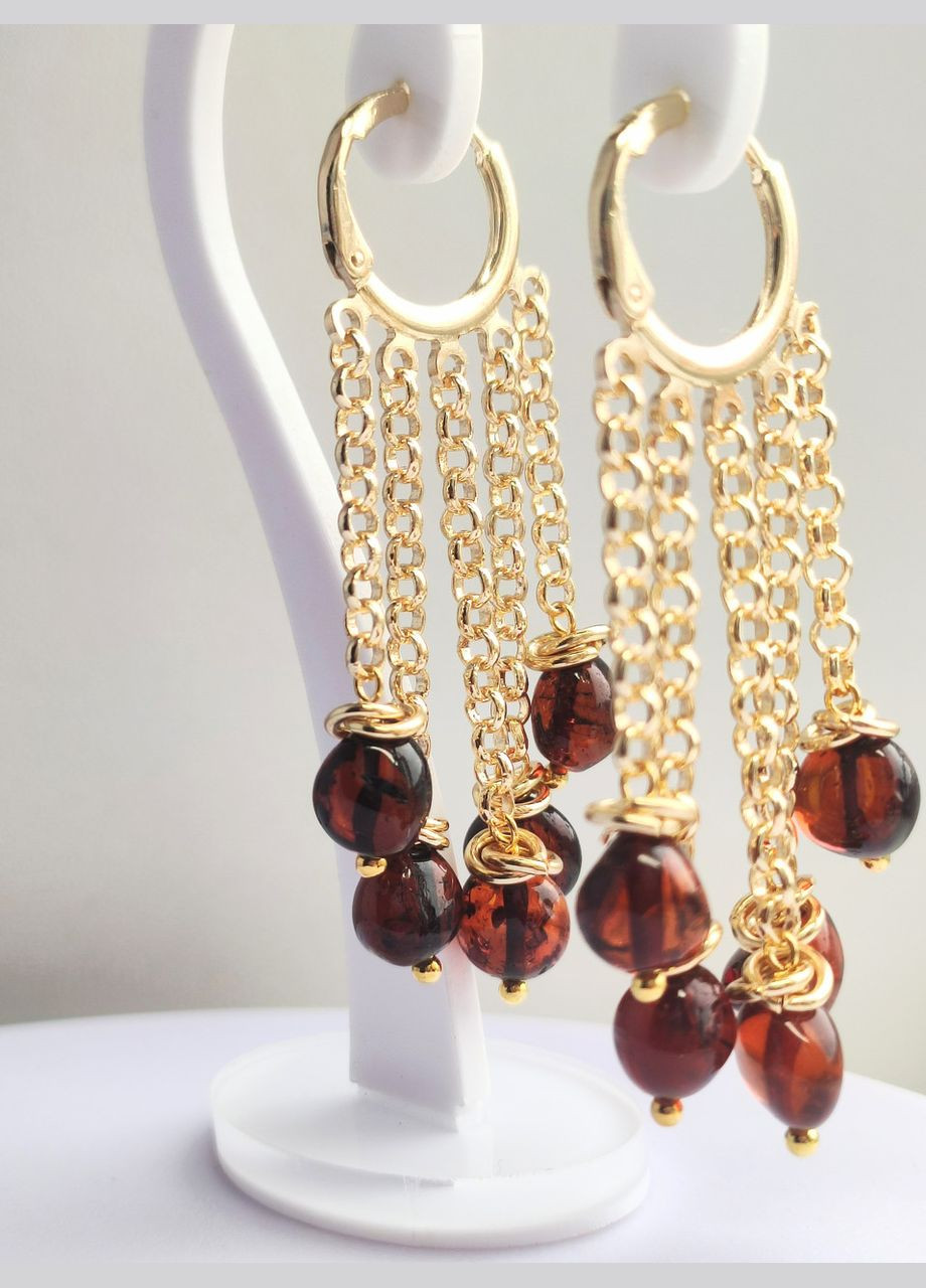 Сережки 2674 з натурального бурштину коньячних відтінків MINOV (311310466)