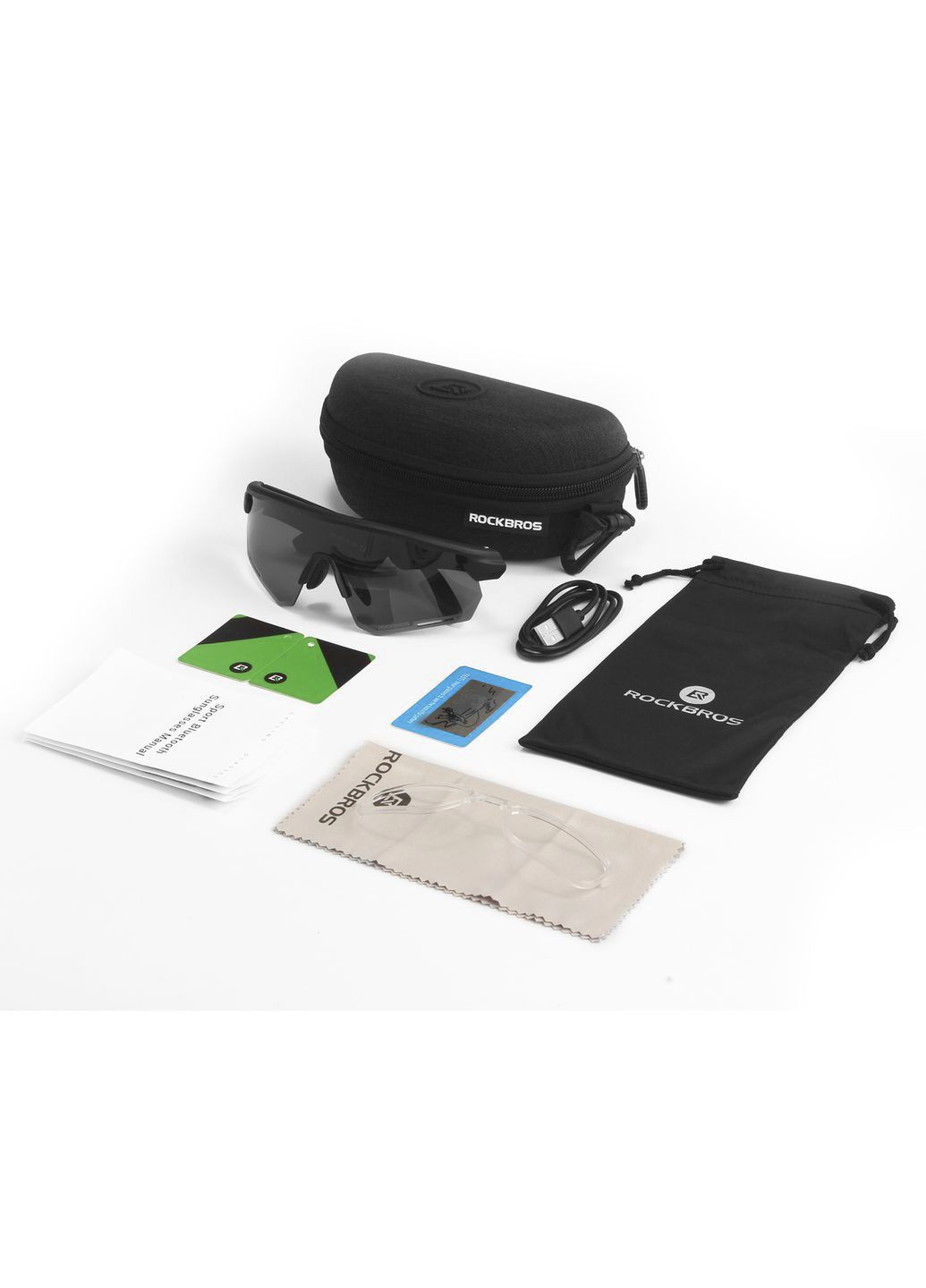 Спортивные очки -SP251B с динамиками, блютуз 5.2 с поляризацией черные с черной линзой Rockbros (280826735)
