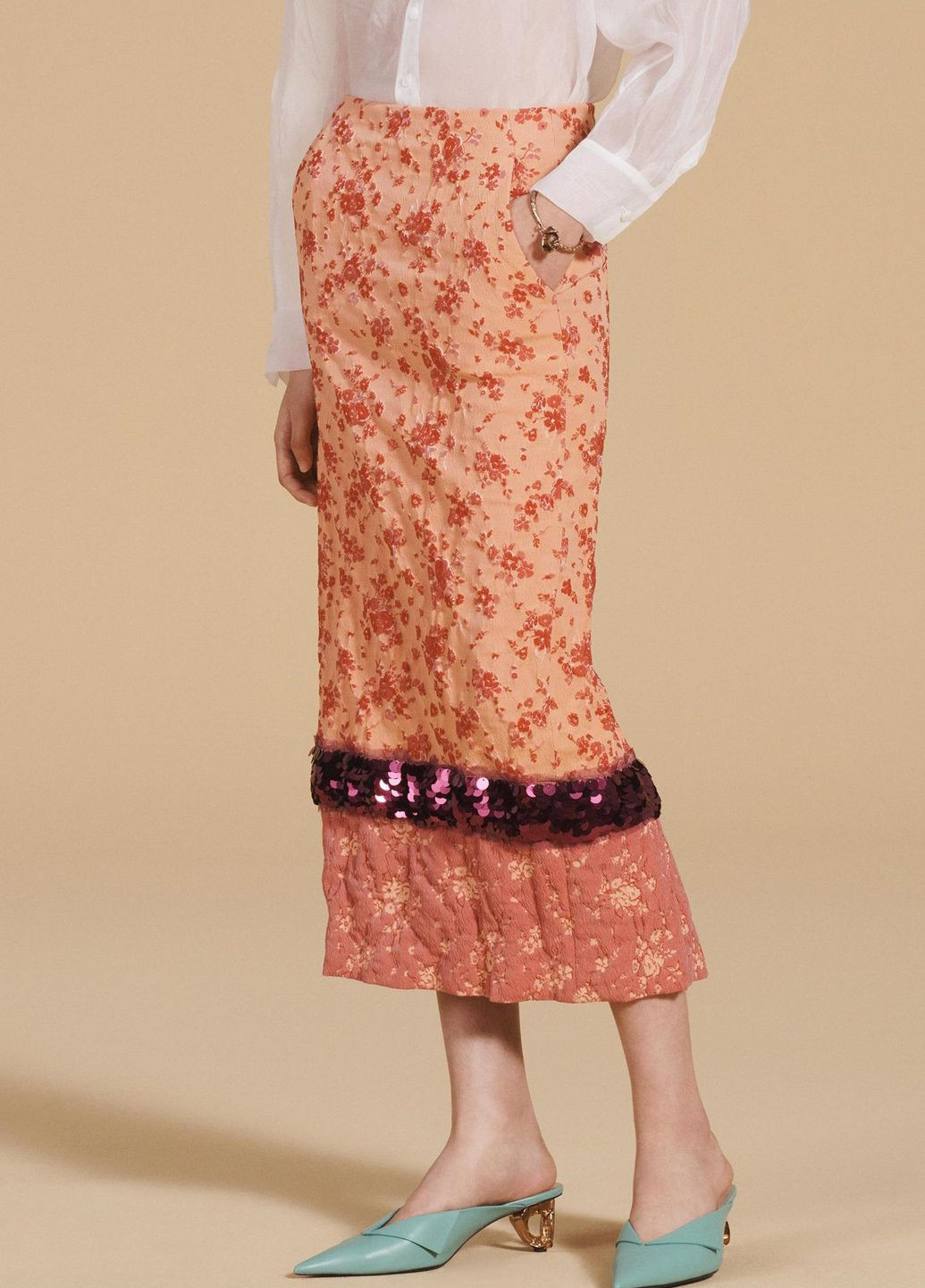 Оранжевая праздничный цветочной расцветки юбка Zara