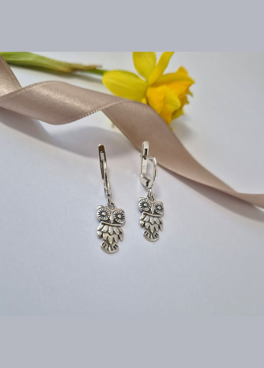 Серебряные серёжки серьги с подвеской Совушка серебро 925 пробы Черненное 2945 4.18г No Brand (306743404)