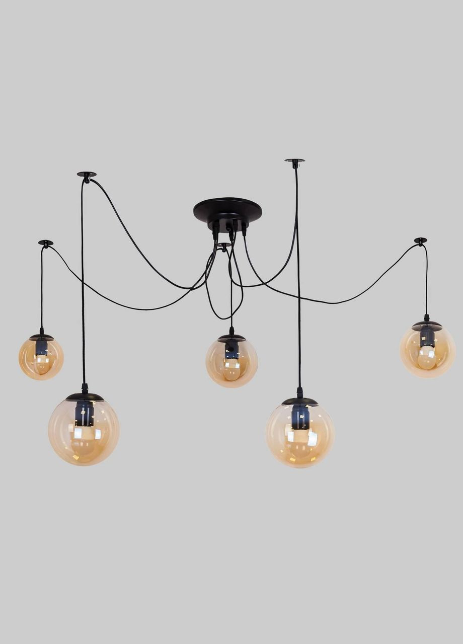 Чорна люстра з кавових кульок на 5 ламп (56-PR1505F-5 BK+BR) No Brand (370069715)