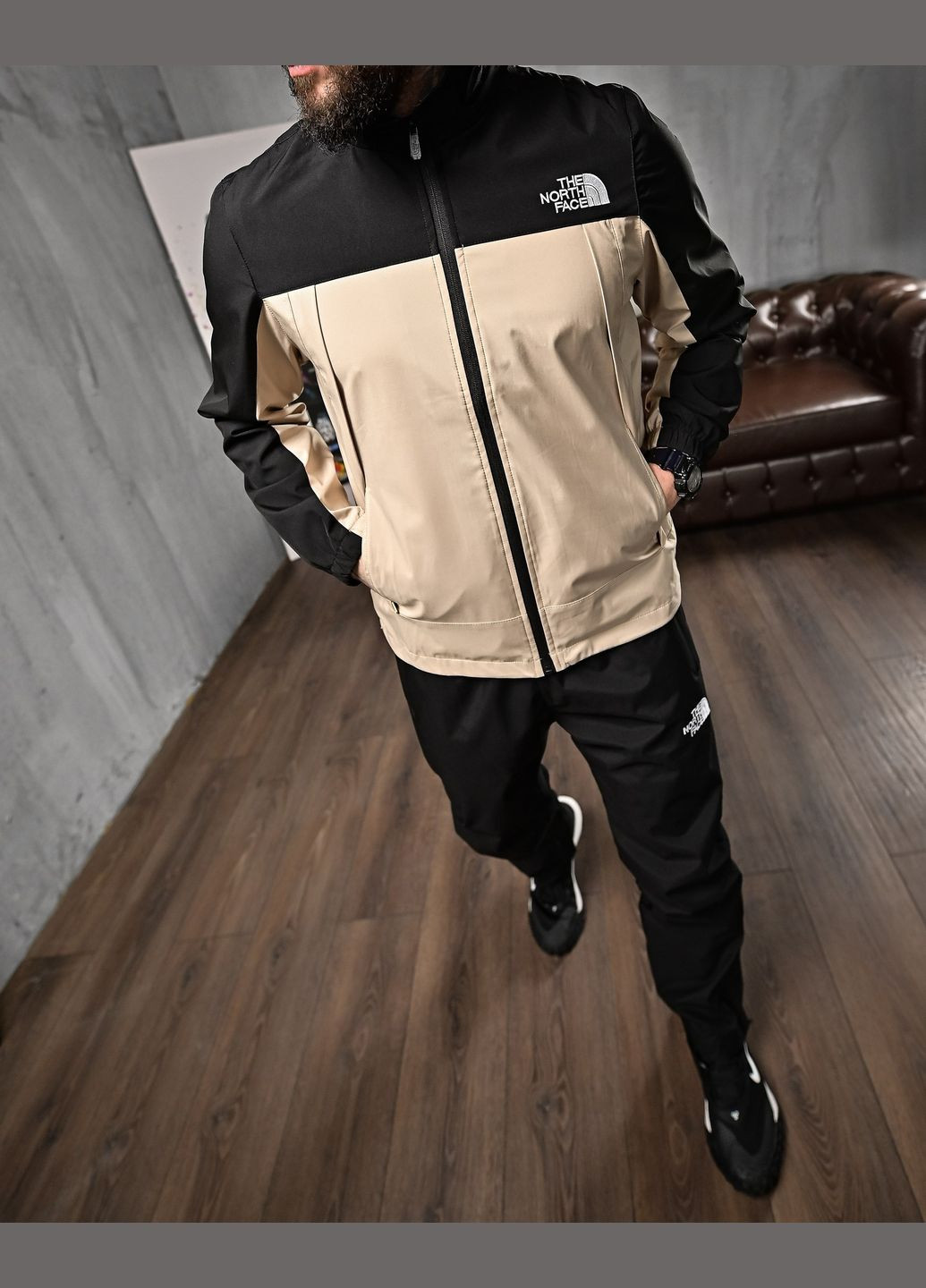 Стильний чоловічий спортивний костюм The North Face бежевий Freedom (323457009)