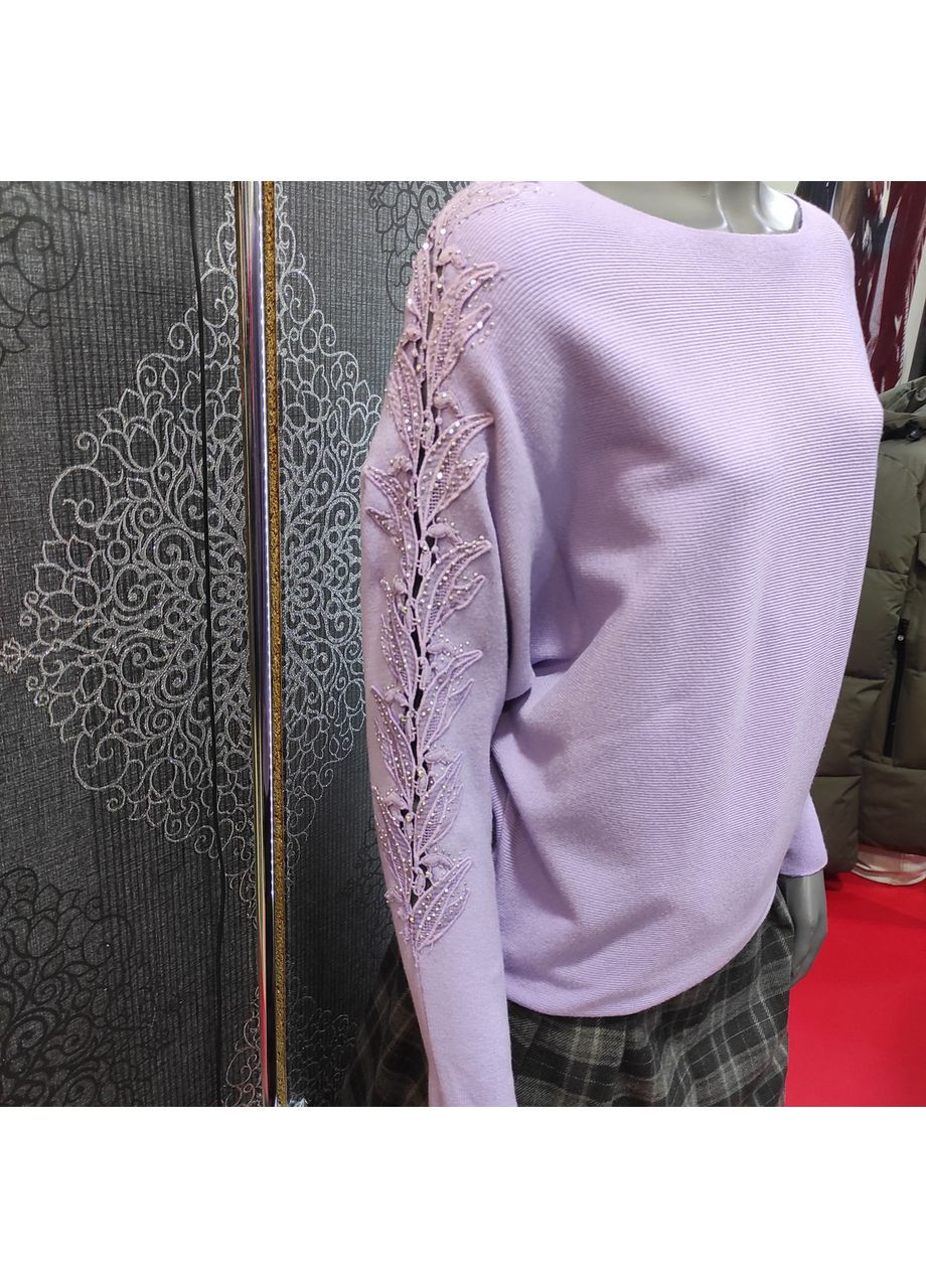 Бузковий демісезонний светр жіночий яскравий джемпер однотонний летюча миша стрази xl No Brand