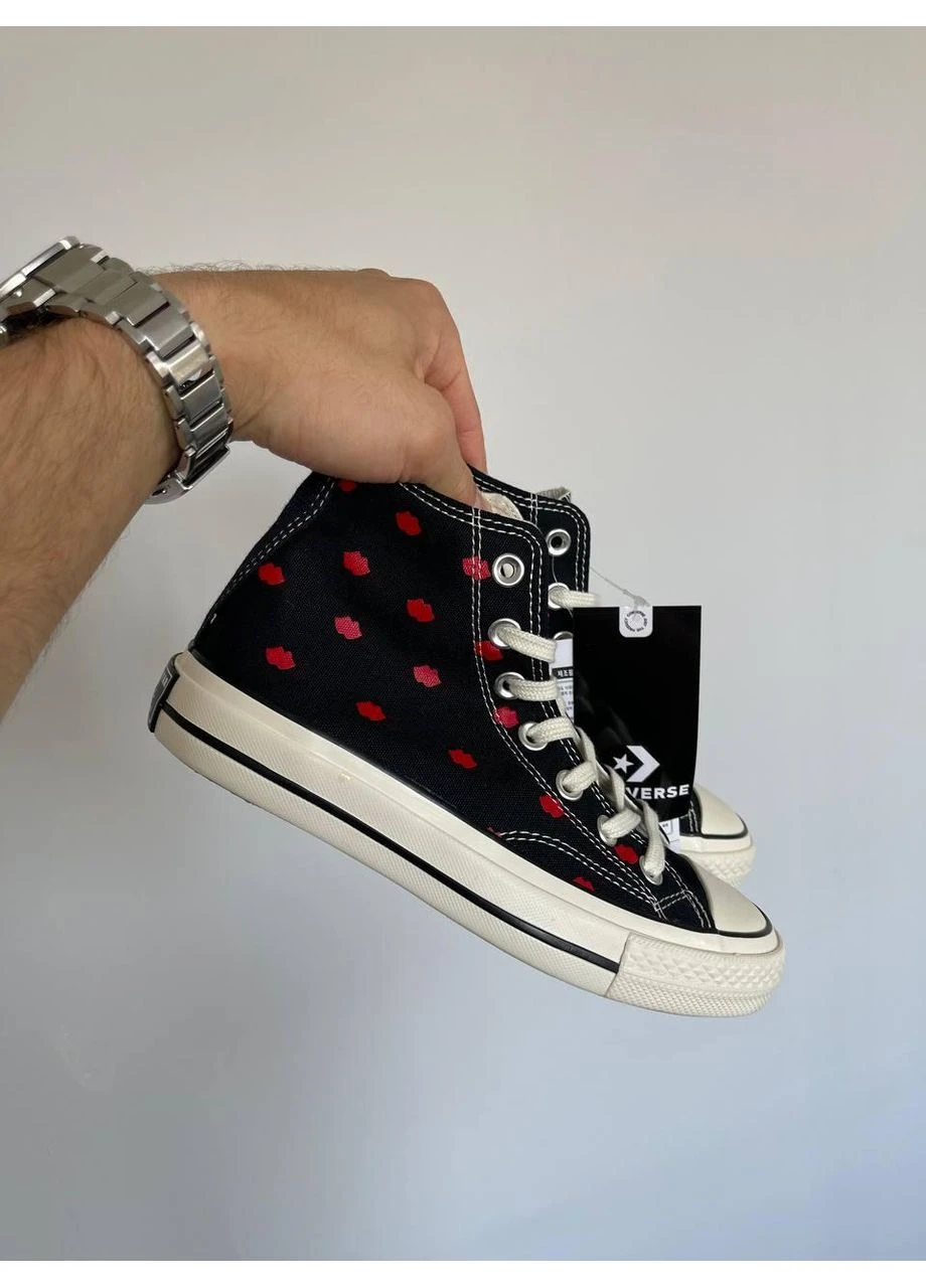 КРОССОВКИ ЖЕНСКИЕ CONVERSE CHUCK 70 EMBROIDERED LIPS BLACK КОНВЕРС ЧЕРНЫЕ No Brand чёрные демисезоны (391940649)