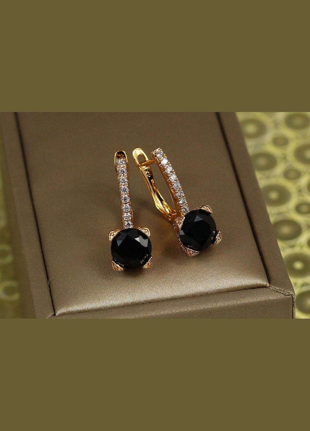 Сережки світло у вікні з чорним каменем 2,2 см золотисті Xuping Jewelry (316433040)