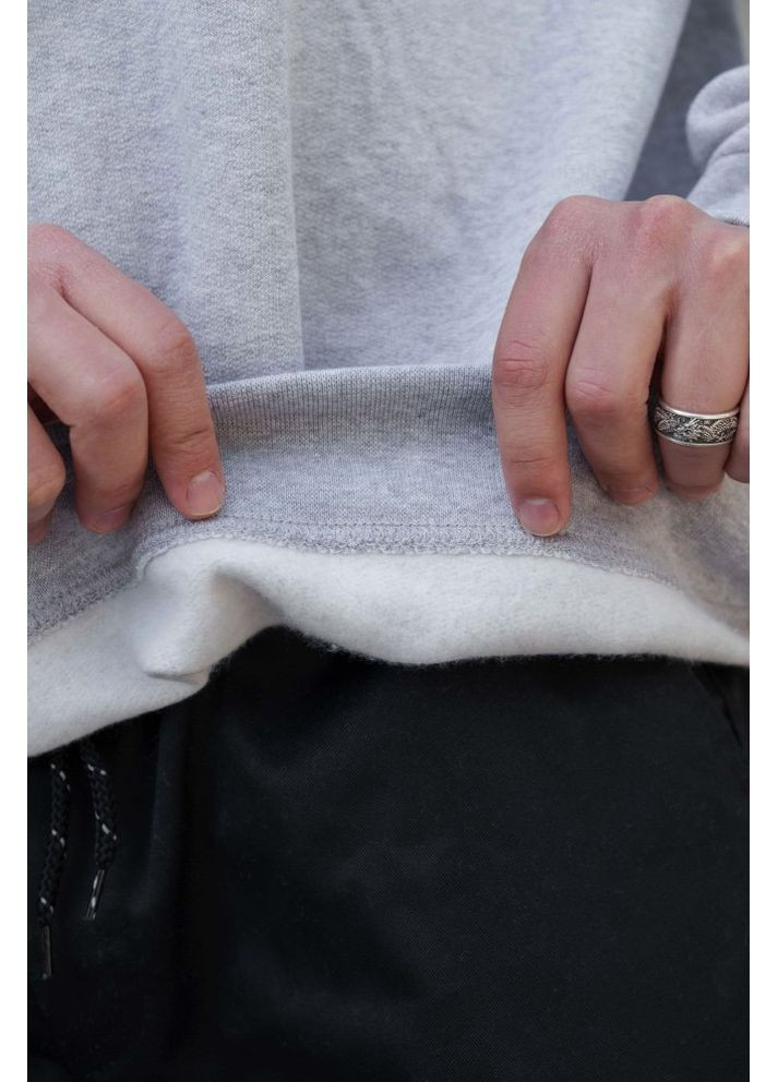 Серый утепленный оверсайз свитшот на флисе с принтом dont push the horse gray Without (362357824)