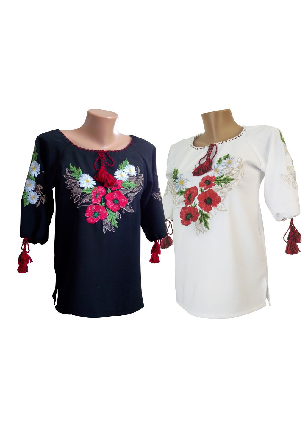 Белая женская вышиванка орнамент мак-ромашка НоКо узор цветочный (307926051)