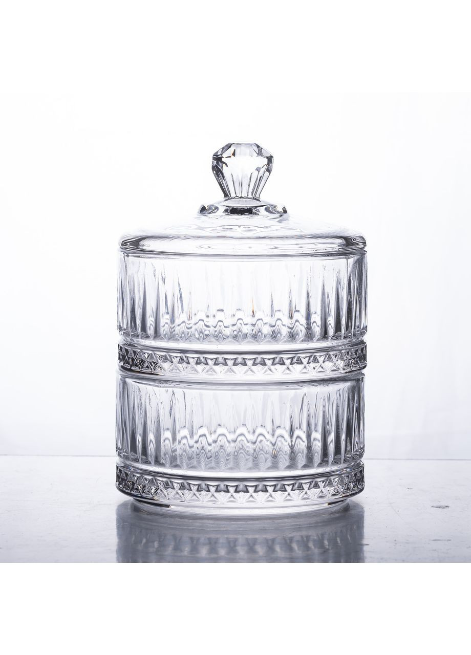 Цукерниця скляна дворівнева Ø 10 см кругла Yiwu (360456756)