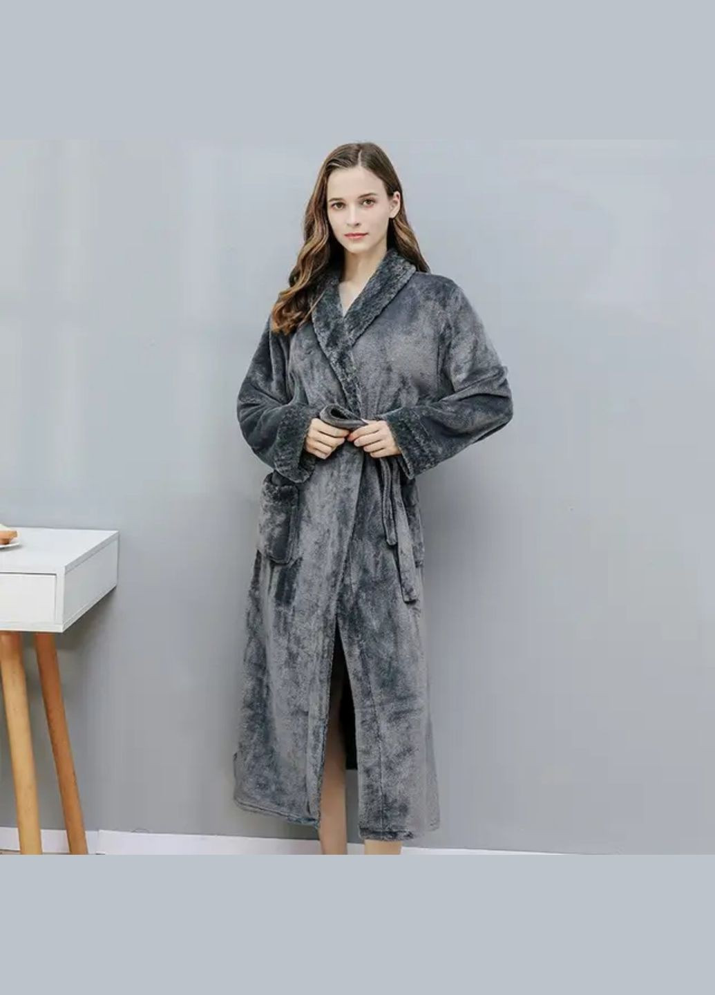 Халат довгий жіночий теплий домашній, банний для сауни та басейну колір синій No Brand Халат банний (322074233)