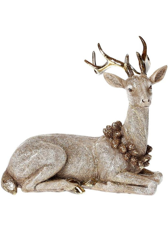 Декоративная статуэтка Олень с венком из шишек 21,5 см для интерьера домашний декор из полистоуна Bona (368978763)