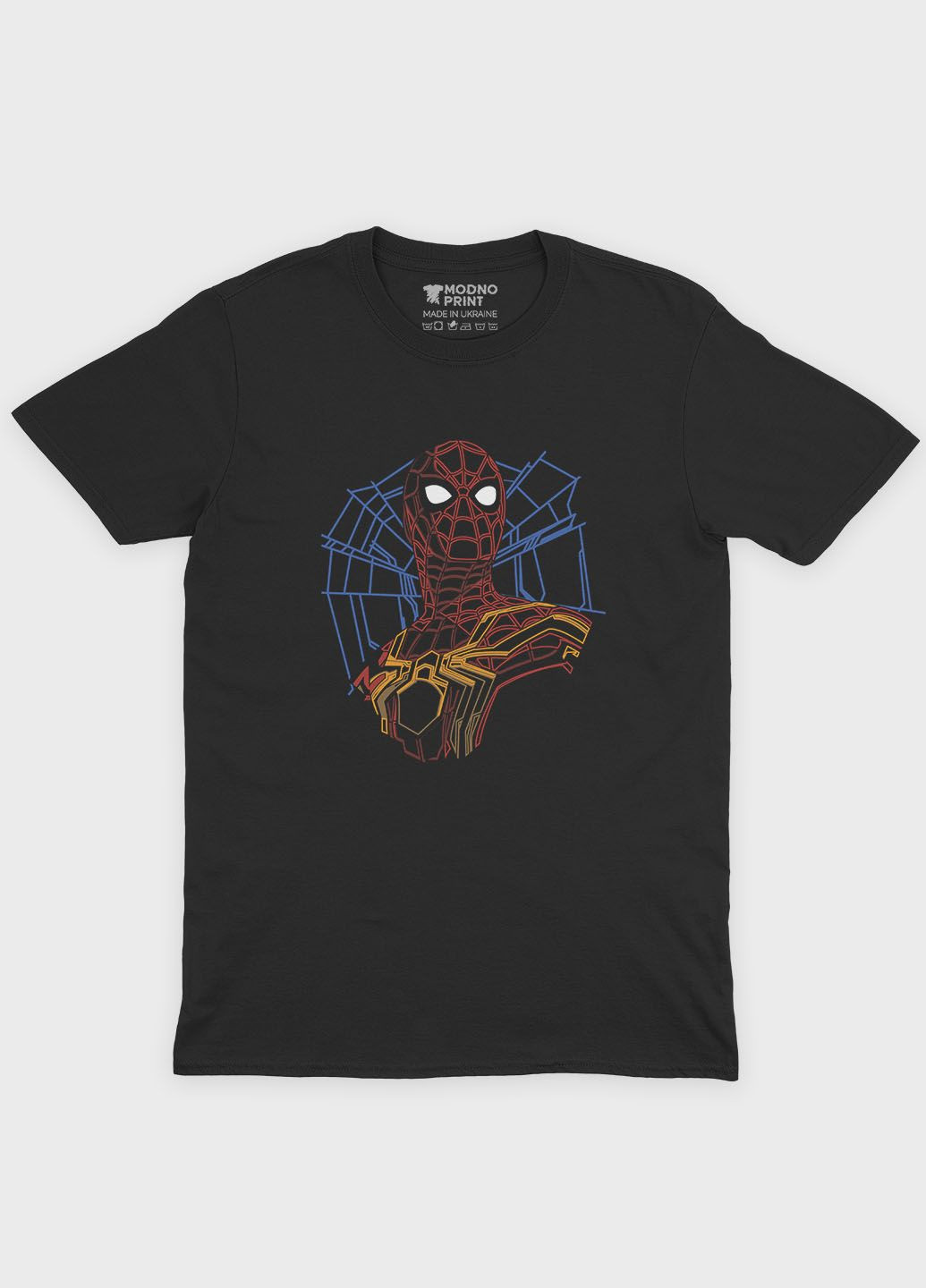 Чорна чоловіча футболка з принтом супергероя - людина-павук (ts001-1-bl-006-014-007) Modno