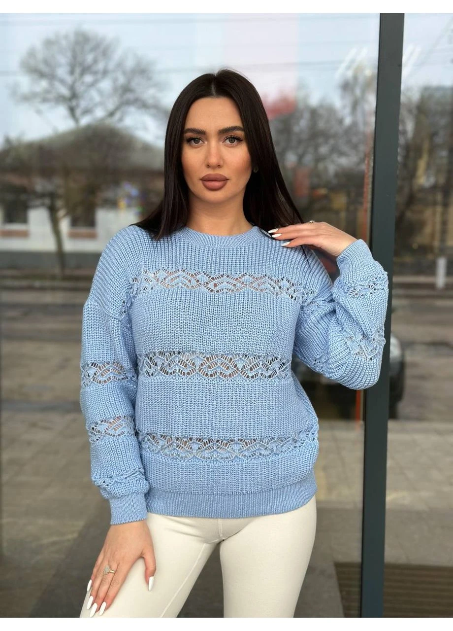 Голубой демисезонный тонкий женский свитер Fashion
