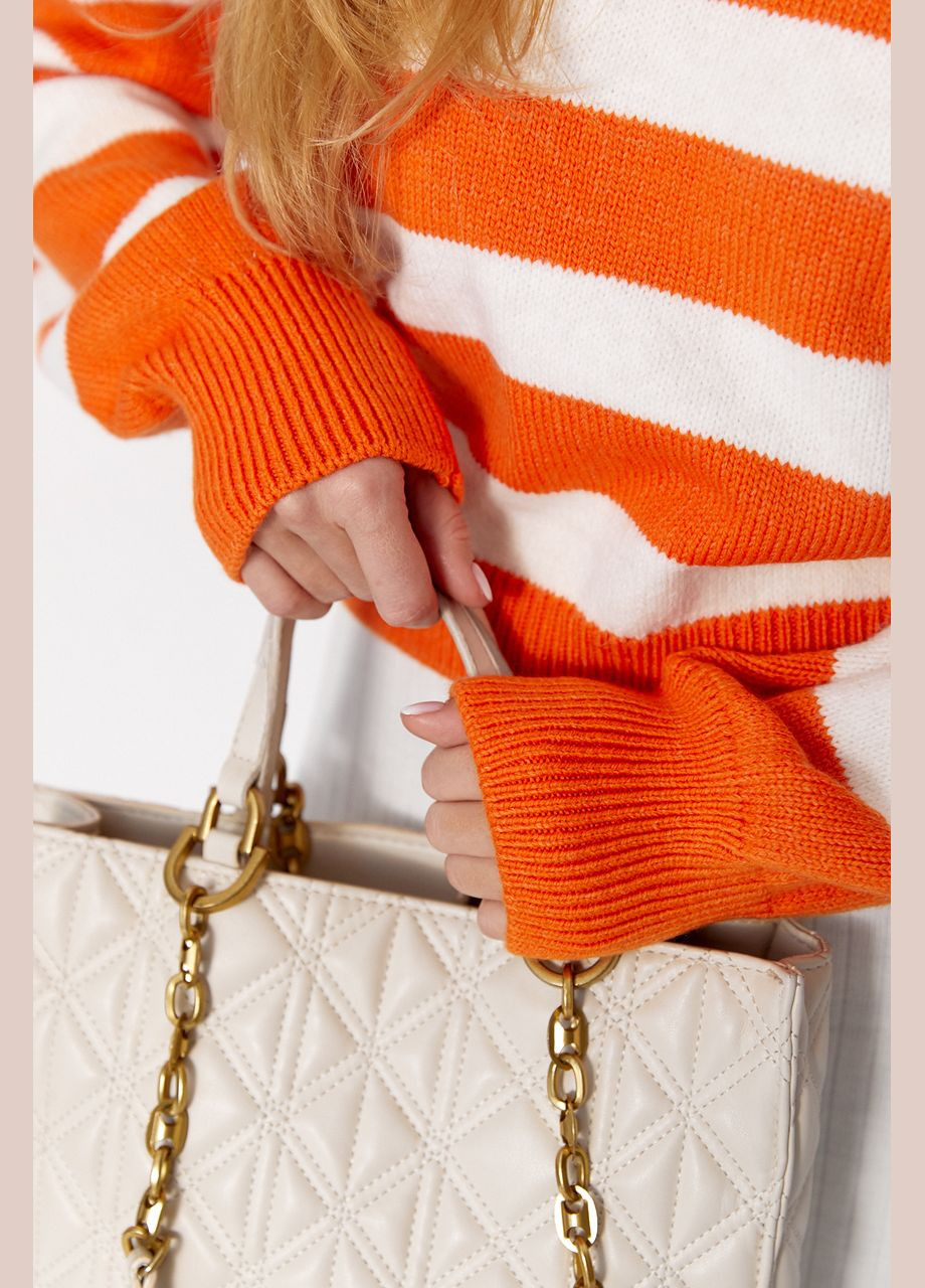 Оранжевый демисезонный вязаный женский джемпер в широкую полоску - синий цвет, one size (sku_740321) No Brand