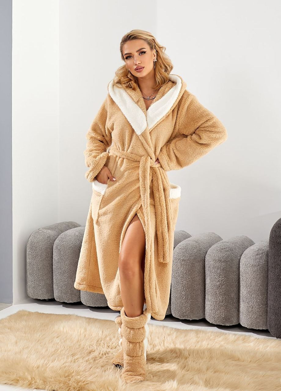 Жіночий довгий махровий халат з капюшоном та чобітками Modena (305776614)