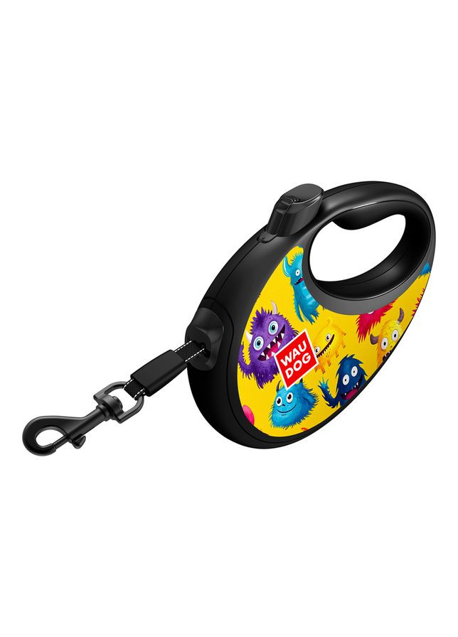 Повідець-рулетка для собак R-leash з контейнером для пакетів, малюнок "Мохнаті монстри", світловідбивна стрічка, M, до 20 кг, 5 WAUDOG (326836939)