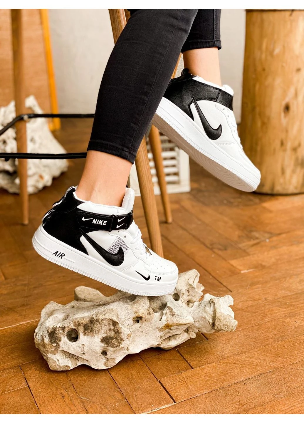 Білі кросівки чоловічі nike air force 1 high black white tm найк аір форс 1 білі демісезон No Brand
