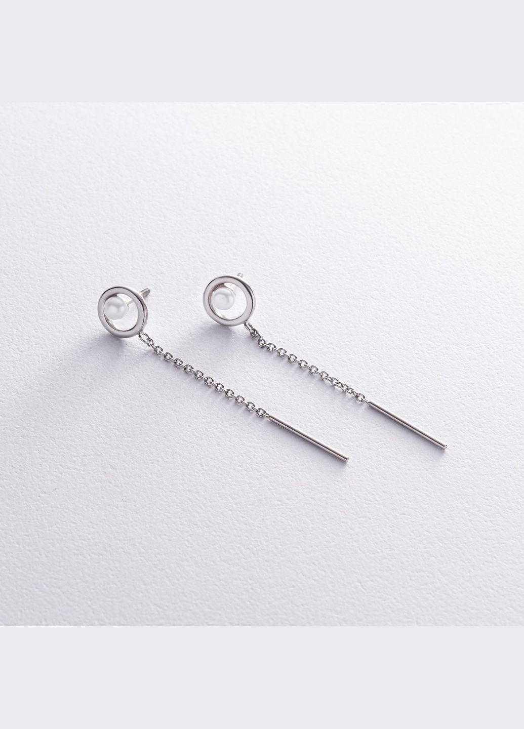 Срібні сережки - пусети з ланцюжками і перлами 40017 Oniks (264024126)