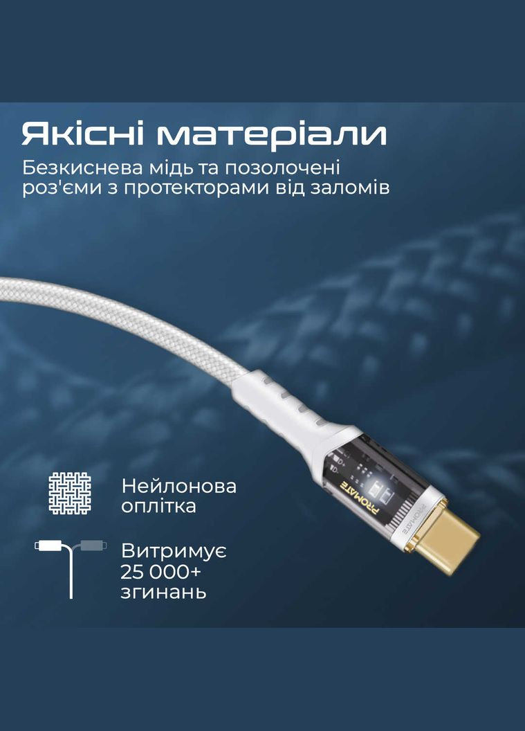 Кабель USB Type-C - USB Type-C (M/M), 5A, 100W, 1.2м, Lucidline-CC120 White Promate (336953880)