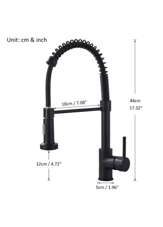 Змішувач для кухні з висувним виливом, 2 режими лійки. Чорний матовий No Brand (365639499)