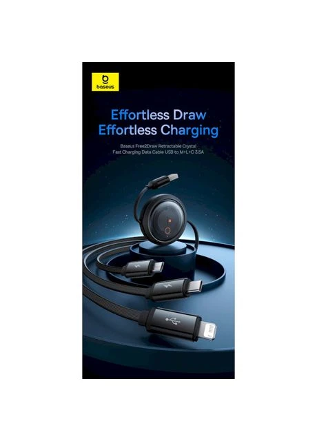 Кабель Free2Draw Retractable Crystal Fast Charging 3in-1 Cable USB to MicroUSB+Lightning+Type-C 3.5A 1.1m P10368700111-02 Baseus (307062943)