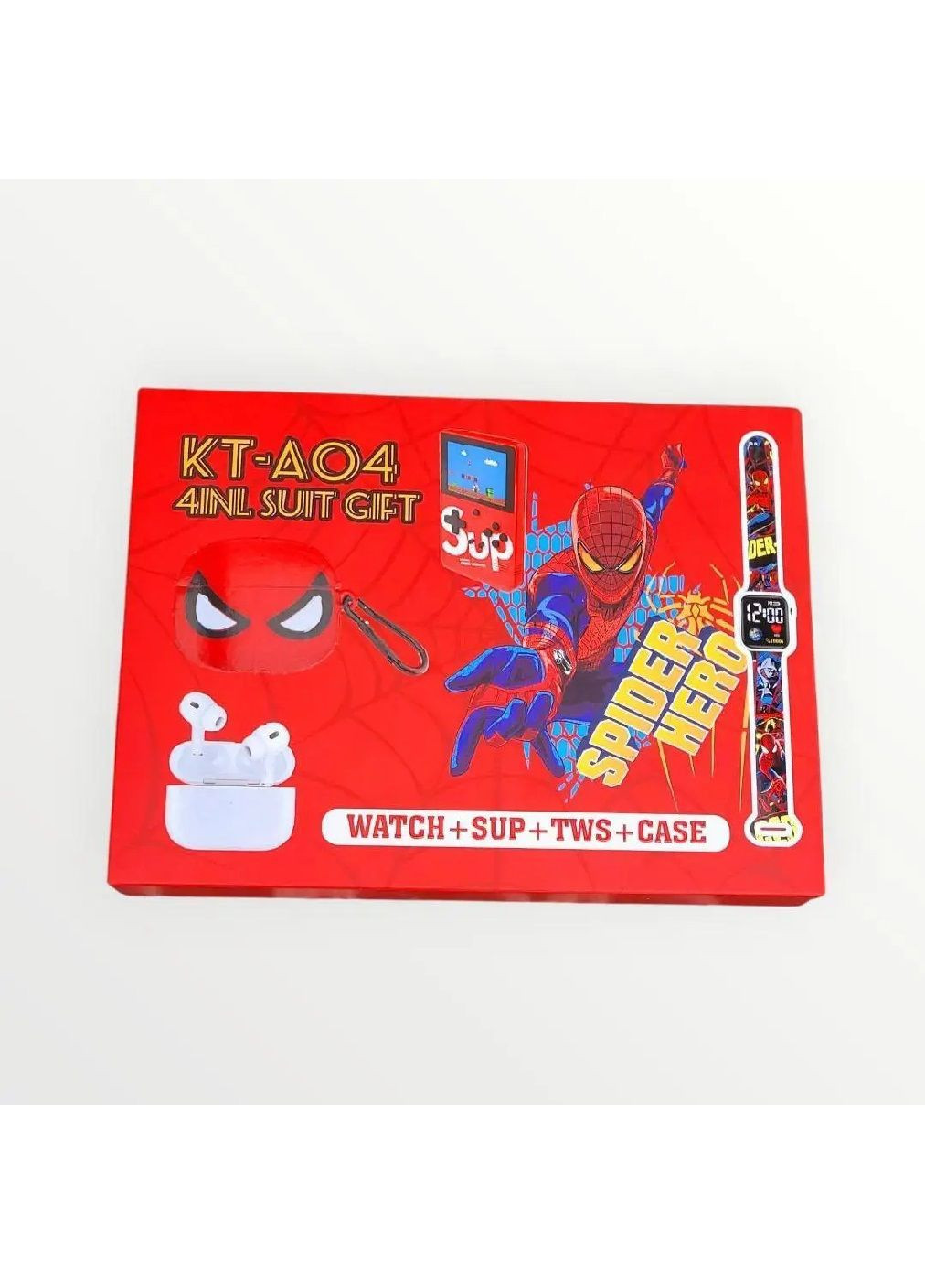 Комплект дитячий з бездротовими навушниками TWS у чохлі годинником ігровою ретро консоллю (482246-Prob) Людина Павук Unbranded (372503874)