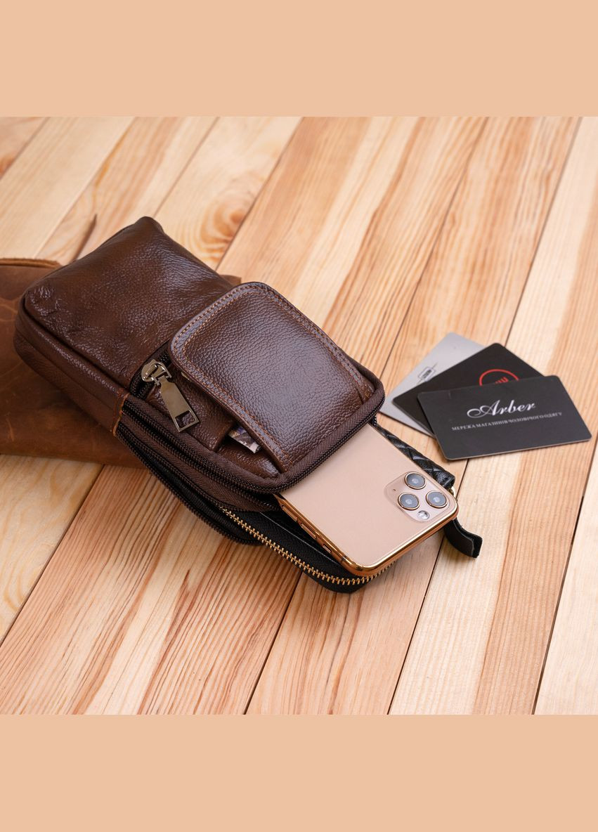 Сумка мужская кожаная через плечо барсетка на ремень брюк 20352 Коричневая Vintage (302008740)