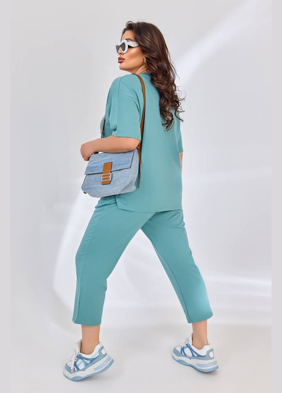 Однотонный летний мятный батальный костюм с укороченными штанами/бриджами из качественной двухнитки пенье, костюм 2-ка No Brand 173-5 (295903302)