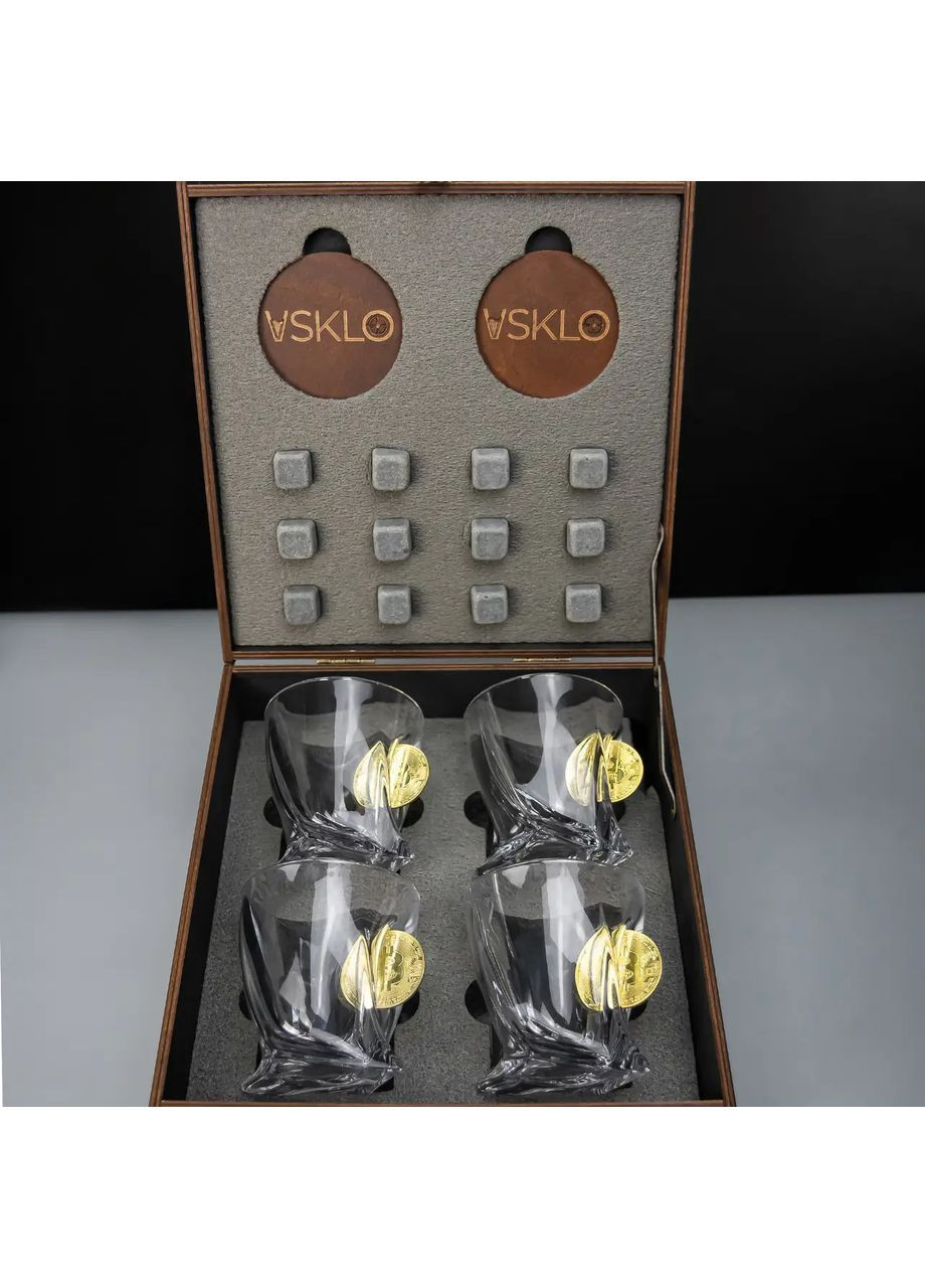Набор для виски с камнями "Биткоин" в подарочной коробке | Подарок другу на юбилей Handmade 225-001-015 (367108552)