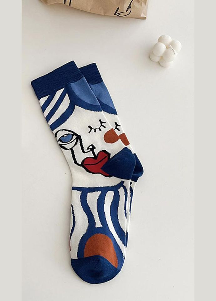 Комбинированные носки женские, высокие с рисунком, хлопковые 35–40р. набор 5 шт, разноцветные (336386207)