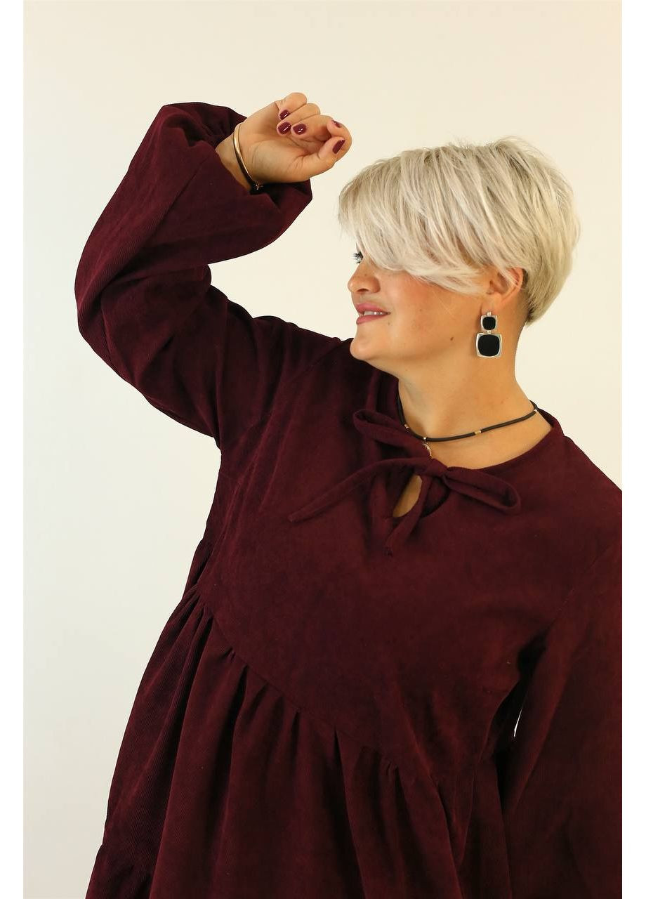 Бордовое праздничный, повседневный, кэжуал, деловое женское платье с воланами а-силуэт Style Point однотонное