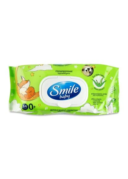 Детские влажные салфетки с алоэ, с клапаном, 84 шт (4823071646863) Smile Baby (399779709)