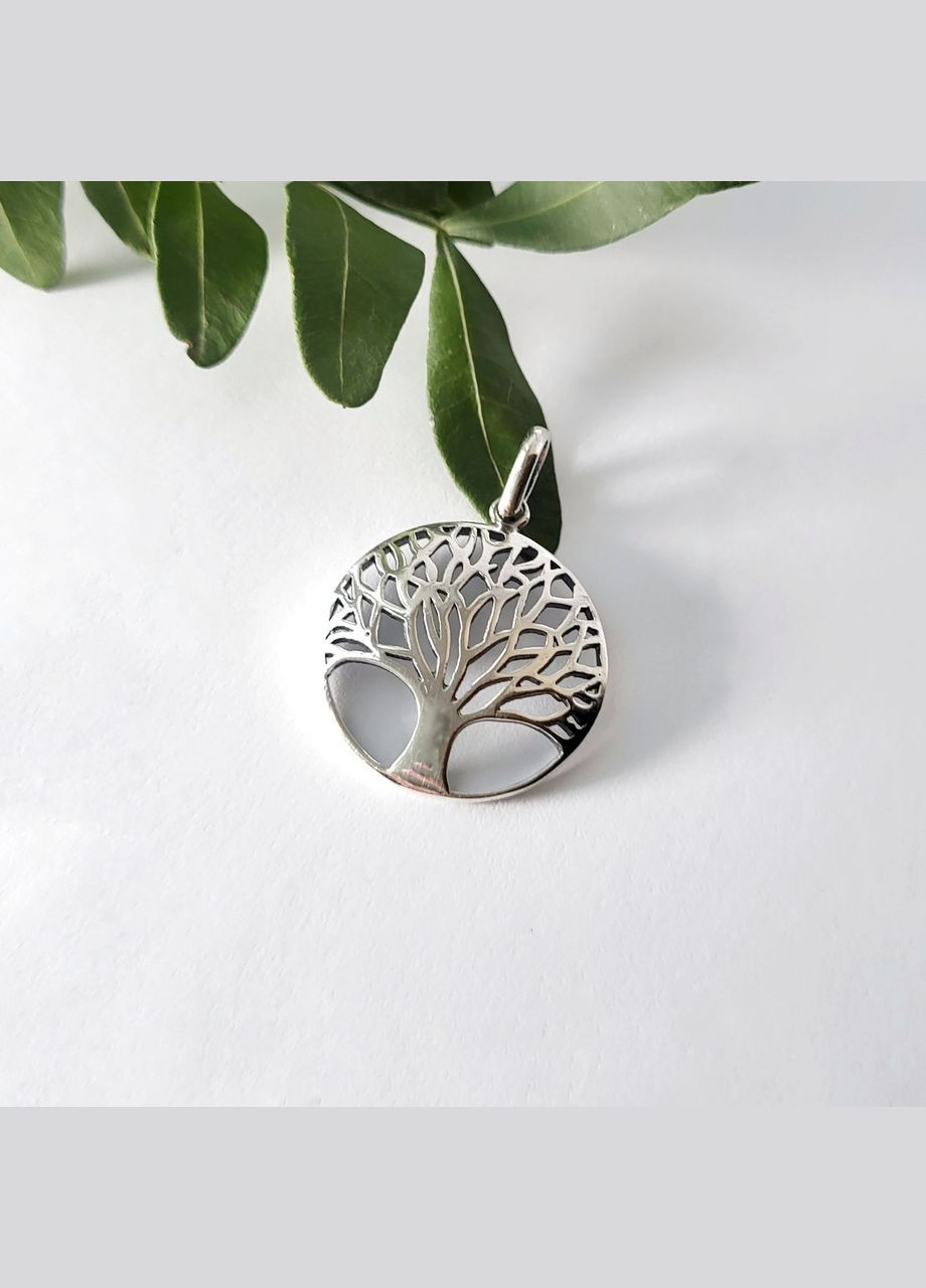 Срібна кругла підвіска без каменів Дерево життя срібло 925 проби чорнене 3102ч 2.50г No Brand (306742642)