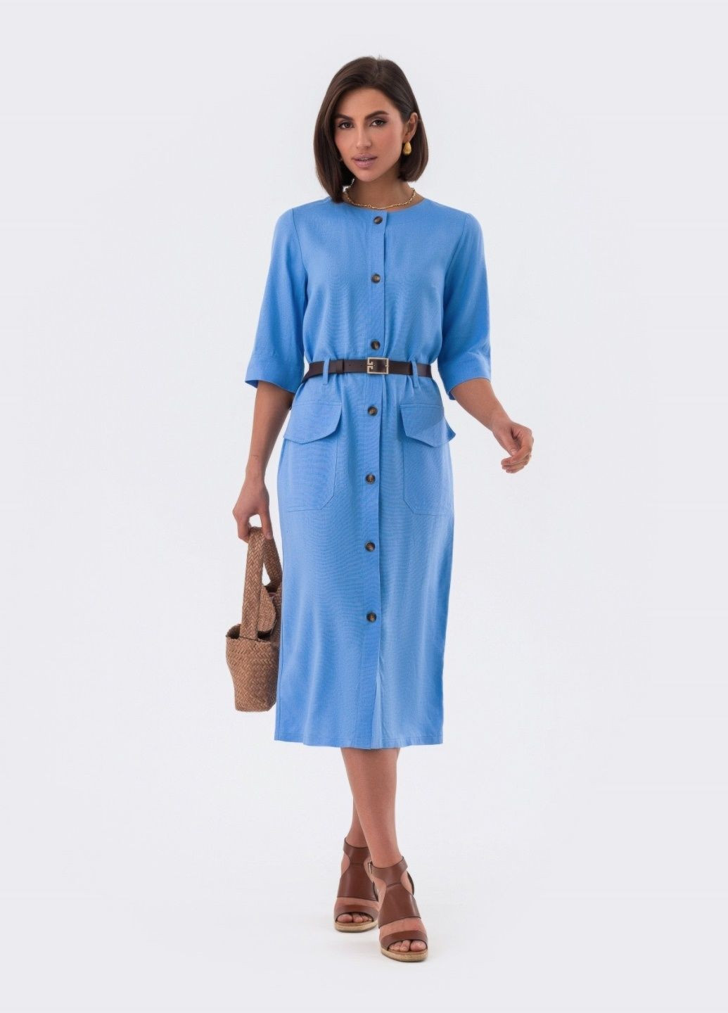 Блакитна сукня-сорочка блакитного кольору з поясом Dressa