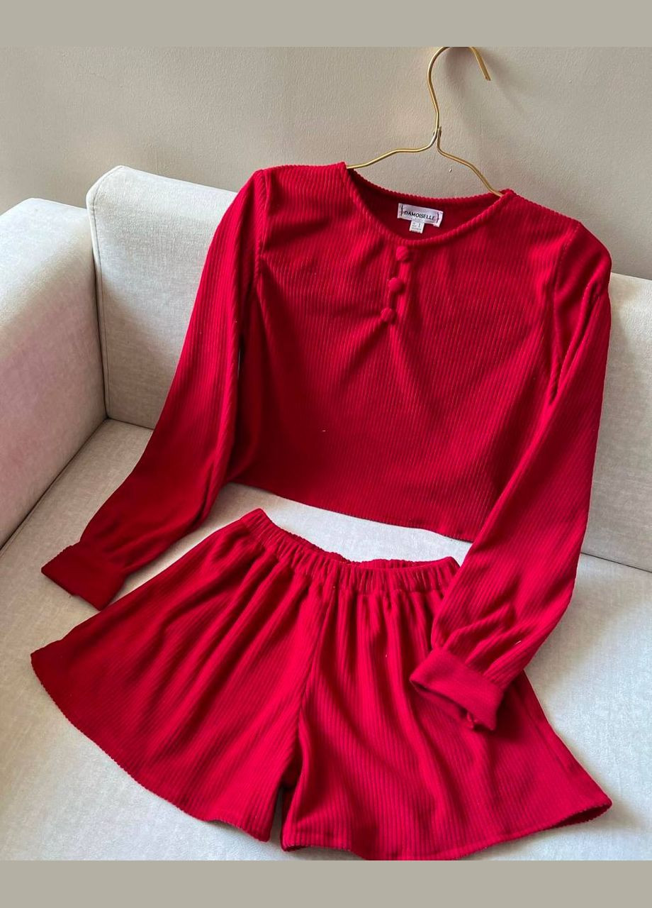 Червона всесезон легка піжама жіноча з топом та шортами лонгслів + шорти Adelante