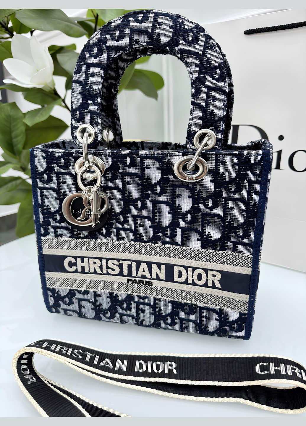 Женская сумочка Диор Текстиль синяя, текстильные ручки ЛЮКС No Brand (322452481)