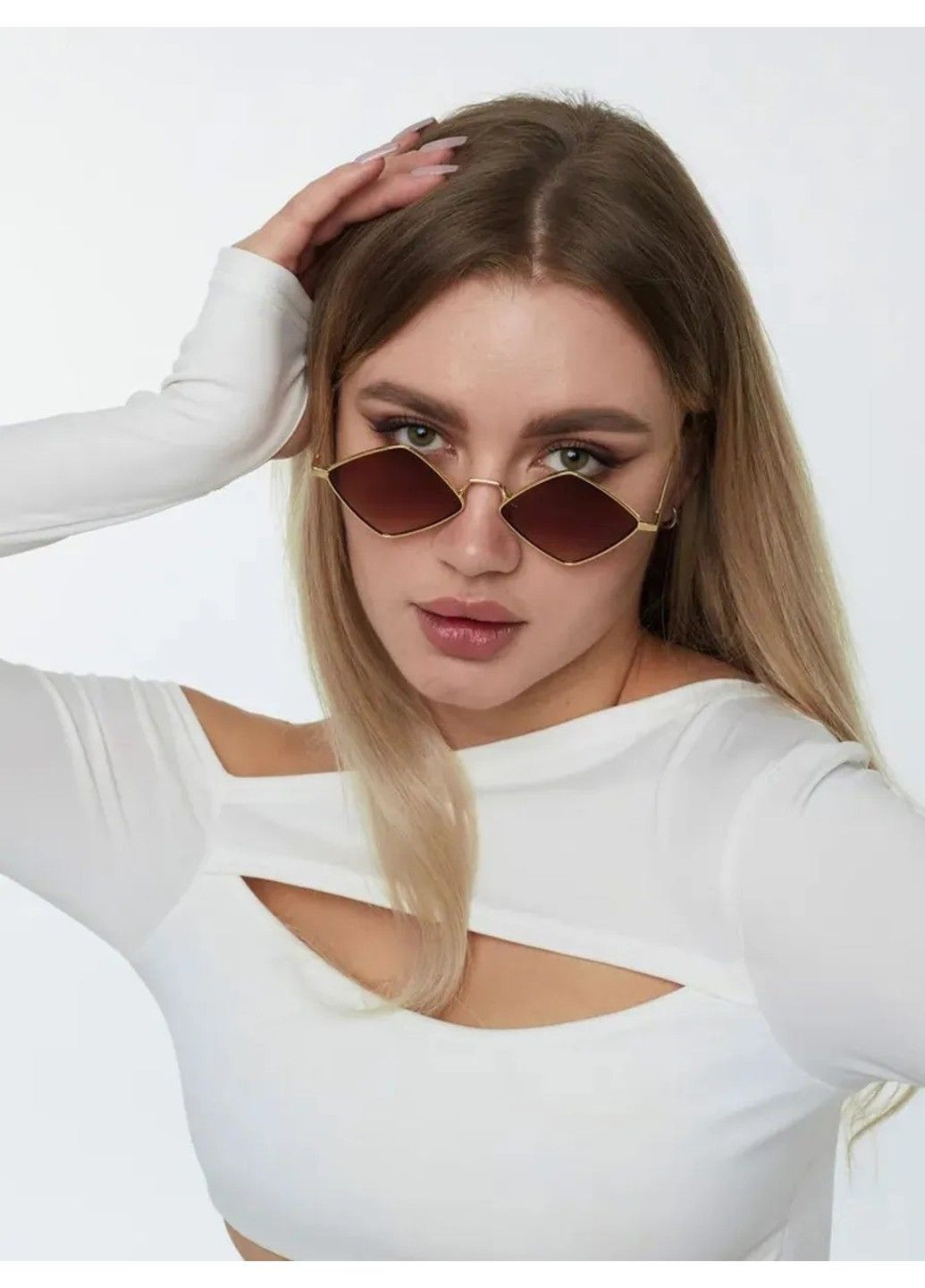 Солнцезащитные очки ромбы Romb градиент коричневые с золотом No Brand (322995827)