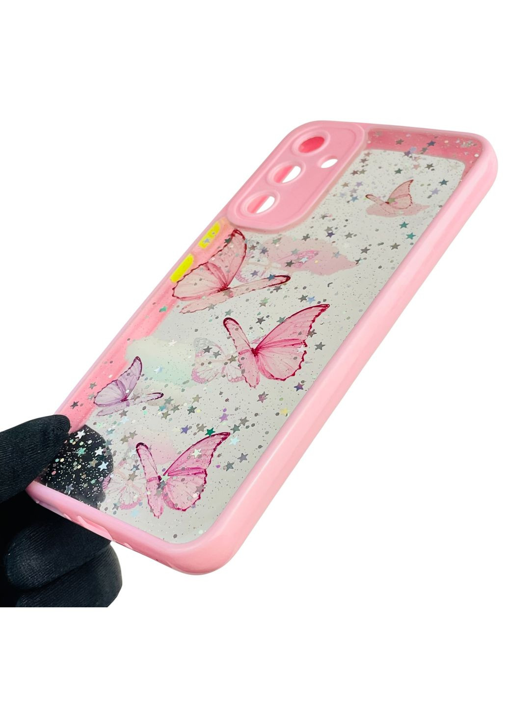 Чохол для Galaxy A54 5G (SM-A546E) з блискітками з метеликами на самсунг а54 5г рожевий Samsung (366390228)