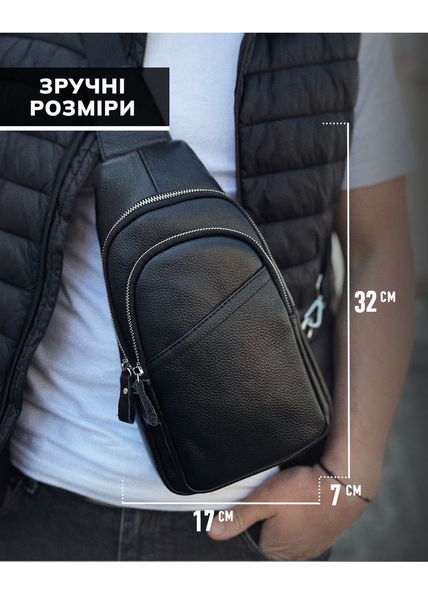 Сумка-слинг мужская черная через плечо из натуральной кожи A25F-515-1A Tiding Bag (336551834)