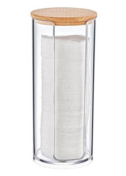 Циліндр великий під ватні диски 6x17 см, прозорий з дерев'яною кришкою FT-203 BoxUp (300372811)