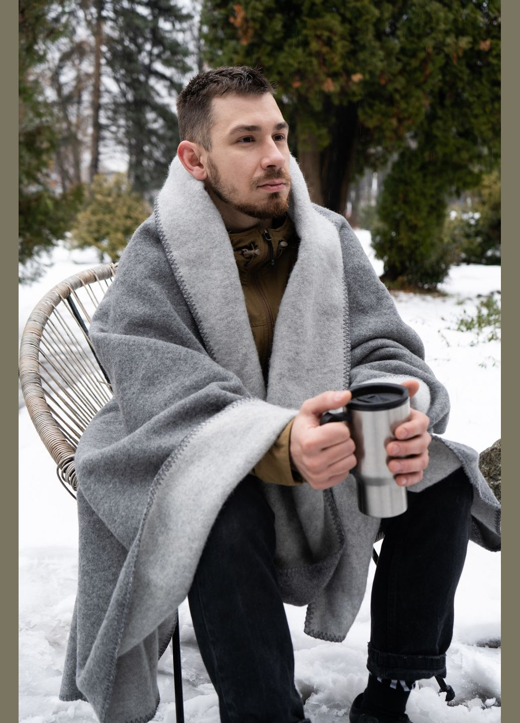 Плед-одеяло шерстяное серое/светло-серое (A-025229) Love You (324834714)