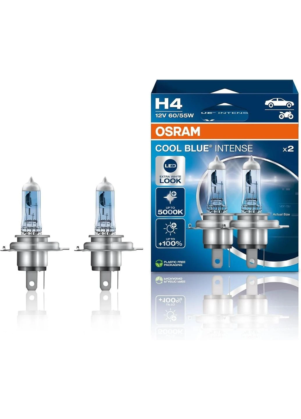 Комплект галогенових ламп H4 64193CBN-2HB Cool Blue Intense NG +100% 5000K 60/55W 12V P43t (2 шт) Osram (394196554)